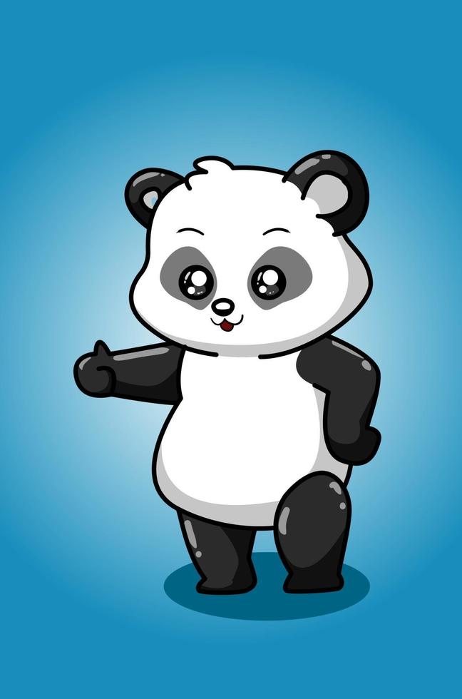 un pequeño panda dando pulgares arriba dibujo a mano vector