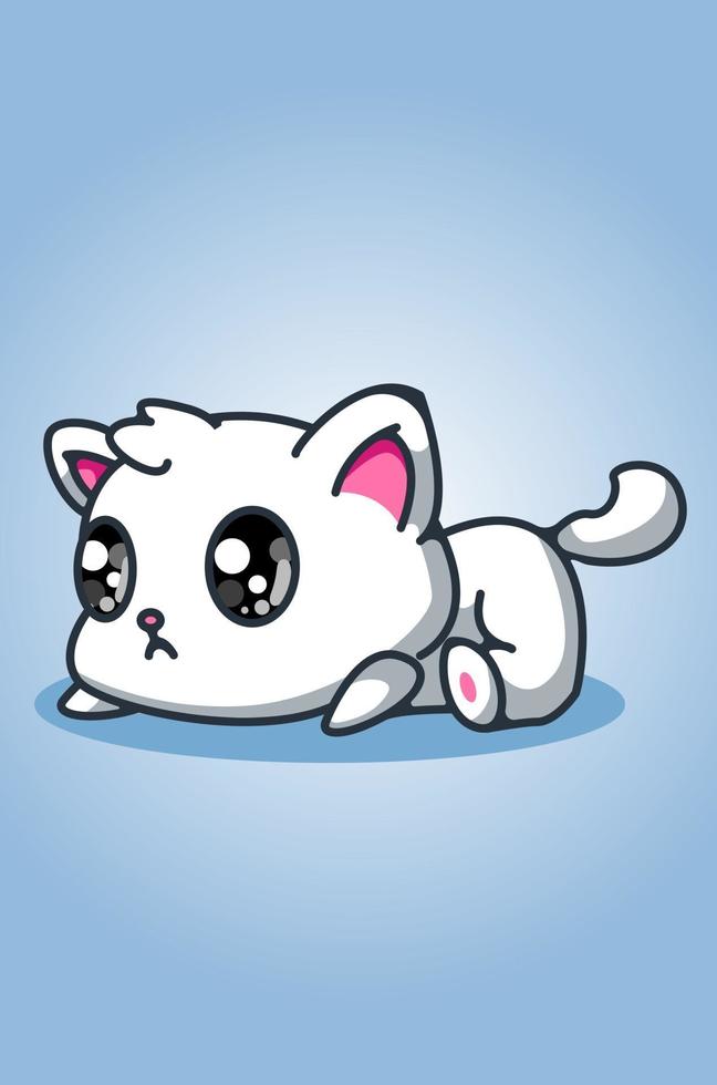A little baby white cat illustration hand drawing vector