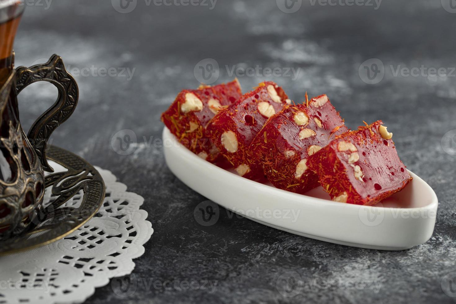 Turkish delights on a marble background photo