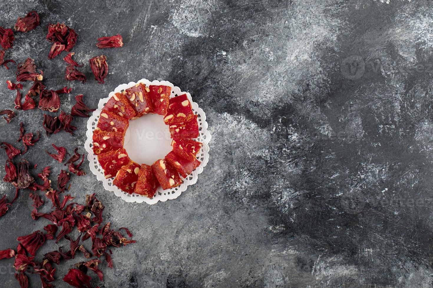 Turkish delights on a marble background photo