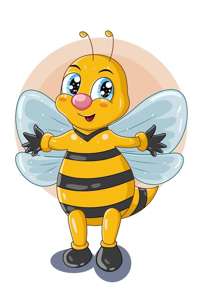 personaje de diseño lindo abeja de pie con las manos abiertas ilustración vector