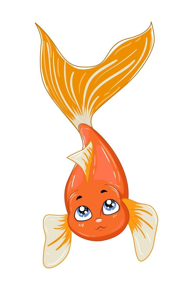 Un pequeño pez dorado naranja lindo, diseño de ilustración de vector de dibujos animados de animales