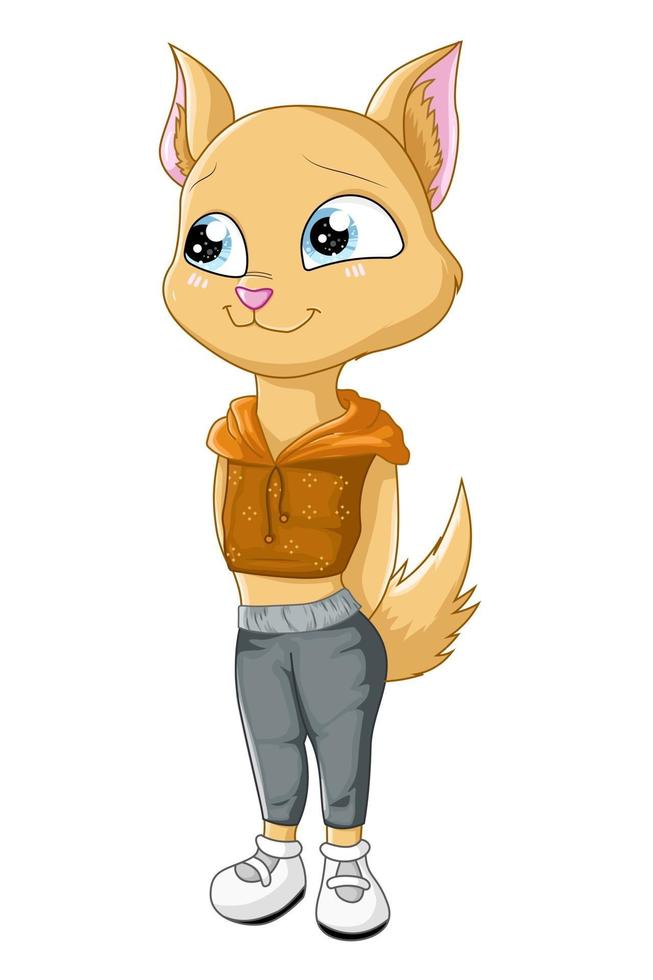 Animal character, beautiful cat wearing pants and shoes vector