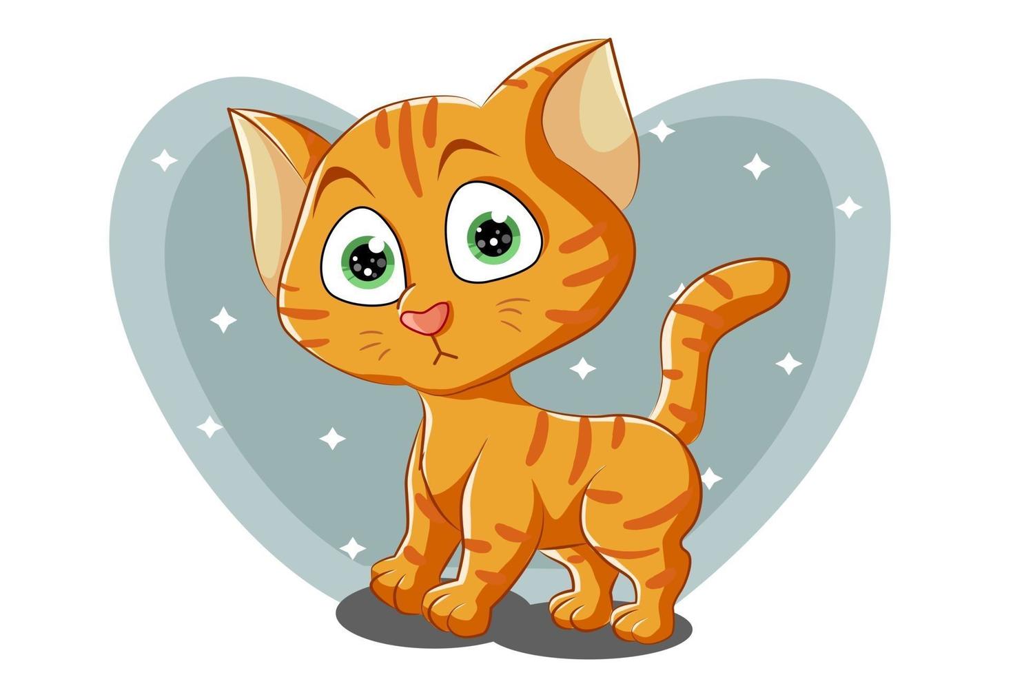 A little cute orange cat with green eyes, design animal cartoon vector illustration