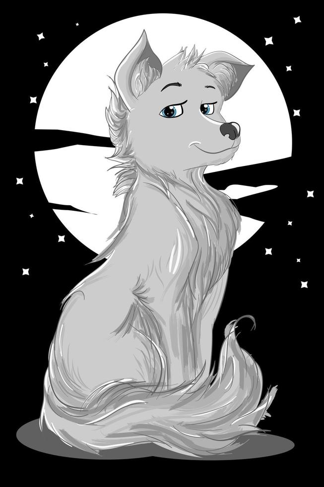 un hermoso lobo blanco con ojos azules en el cielo nocturno vector