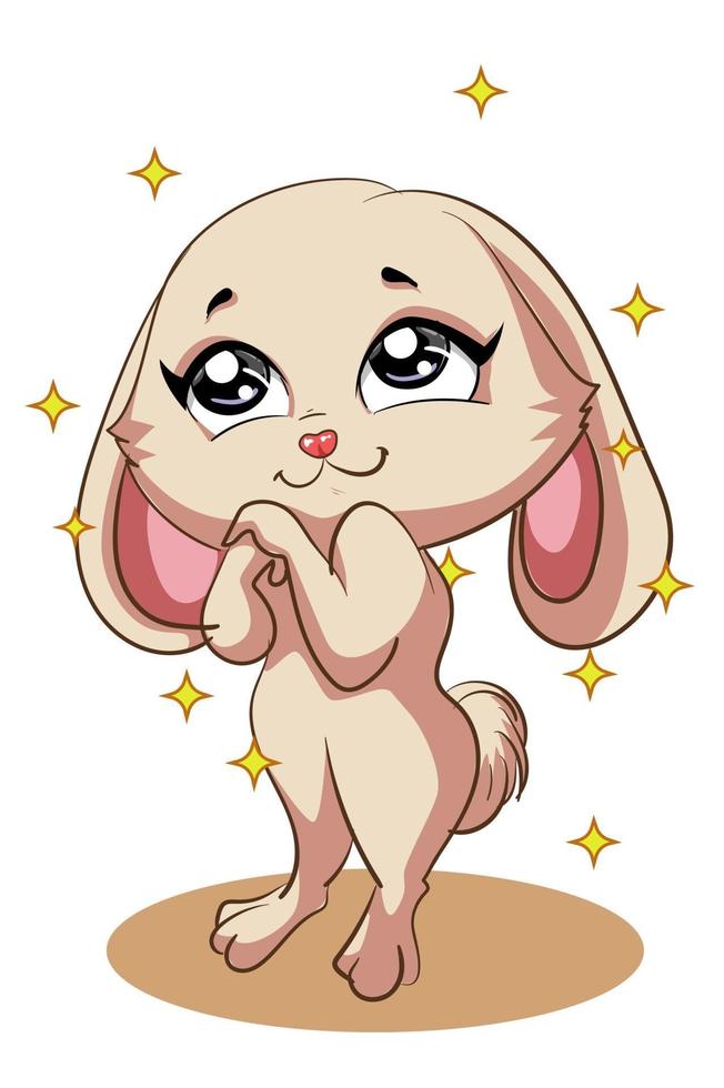 A cute and beautiful rabbit with yellow stars illustration vector