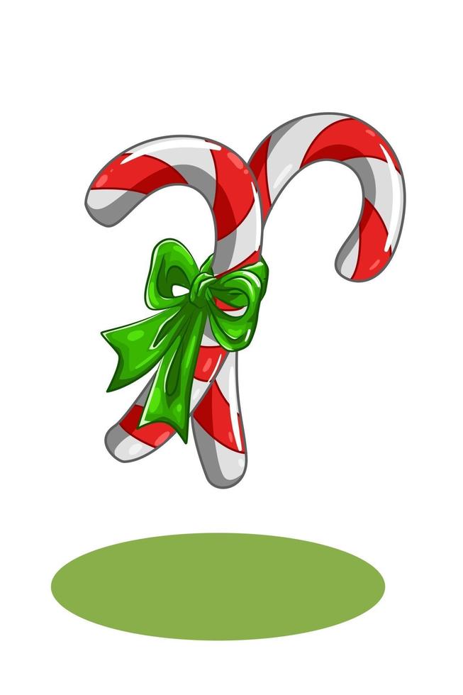 Two christmas candies with green ribbon illustration vector