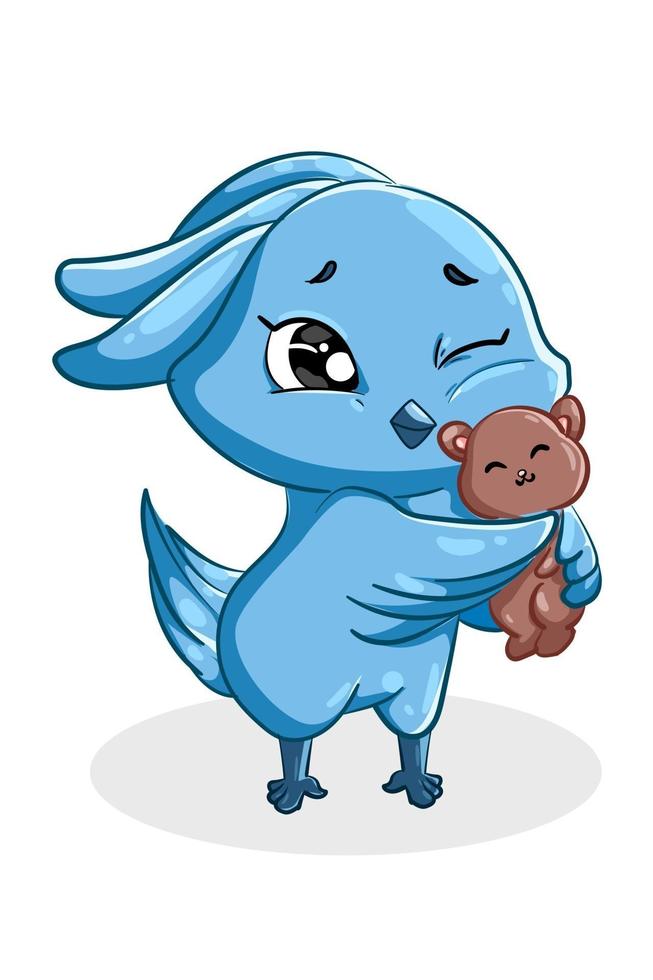 A small blue macaw bird with bear doll vector