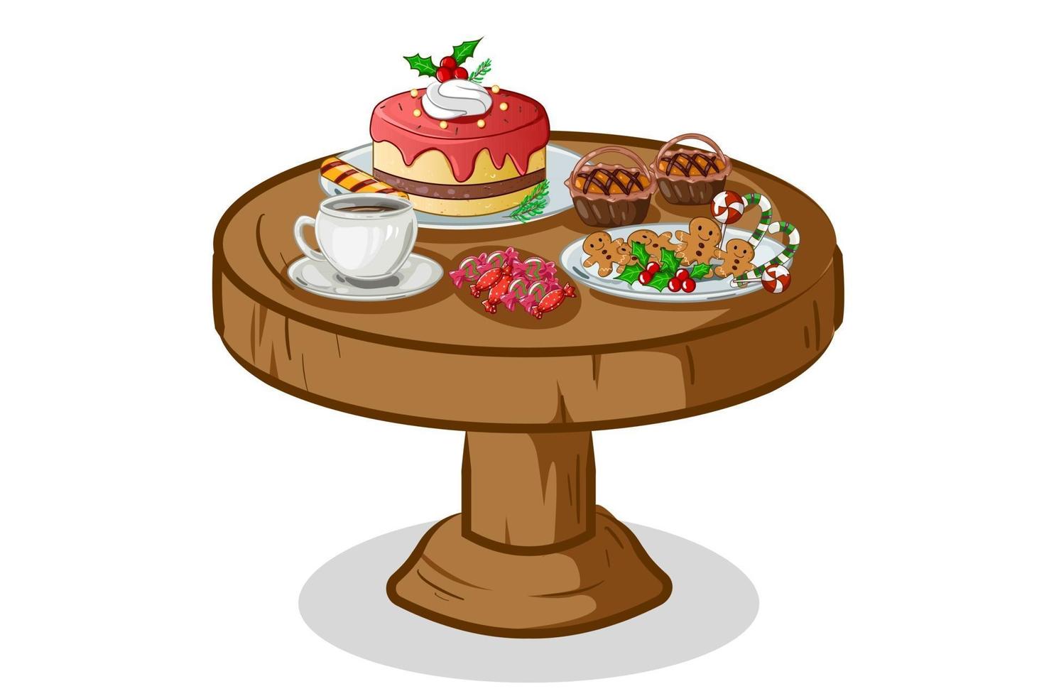 Pastel de Navidad en la ilustración de vector de mesa