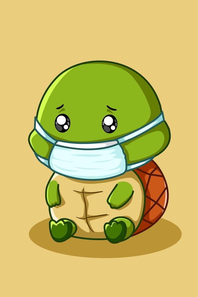 Ilustración de tortuga enferma con una máscara vector