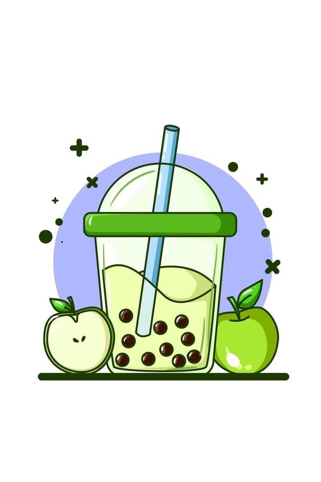 Apple flavored drink with two apples illustration vector