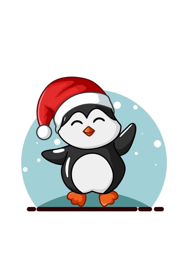 Penguin simple cartoon, Christmas theme vector