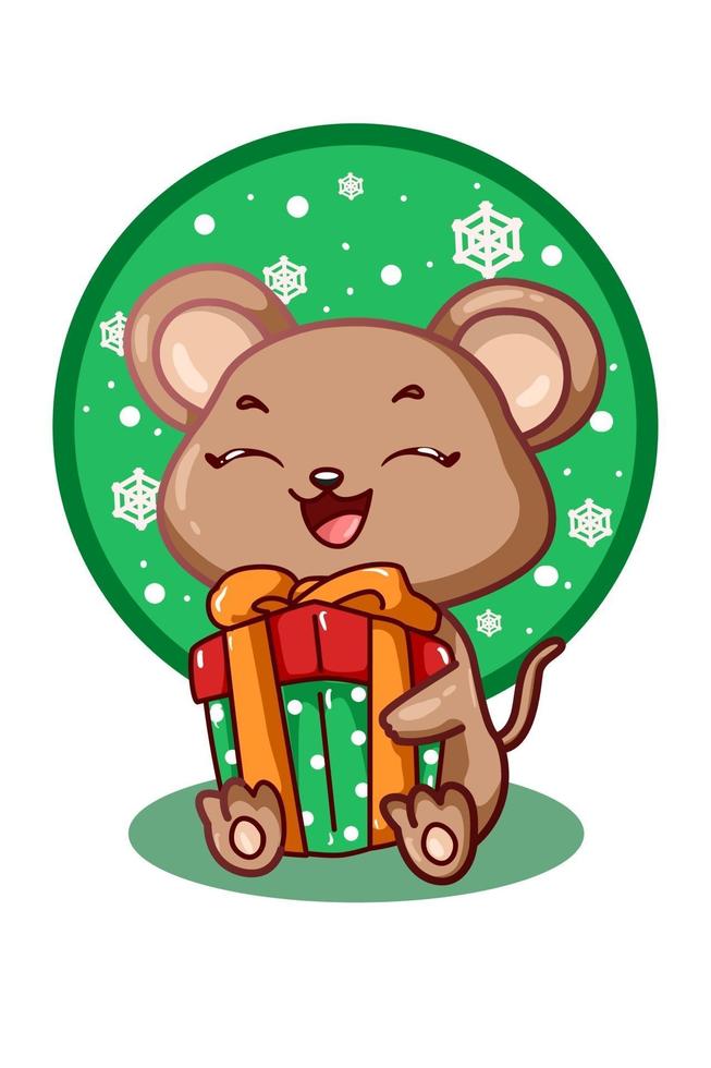 el ratón trajo un regalo de navidad vector