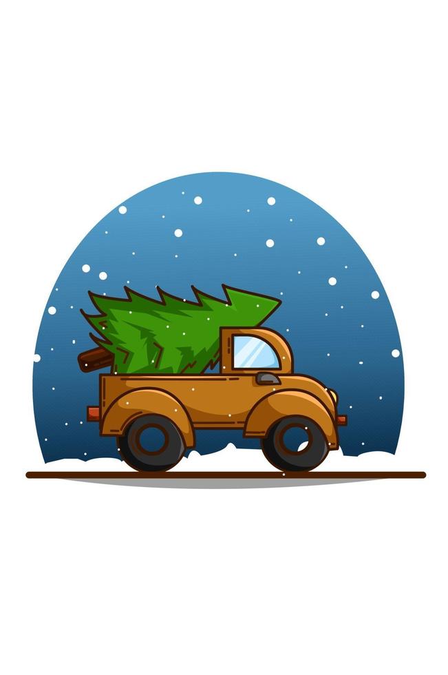 A truck carrying fir trees on christmas eve vector