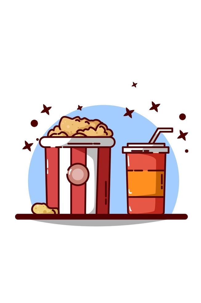 Big pop corn with soft drink illustration vector