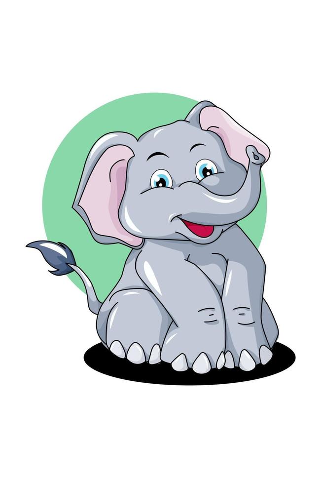 lindo pequeño elefante gris con fondo de elipse verde y sombra negra vector