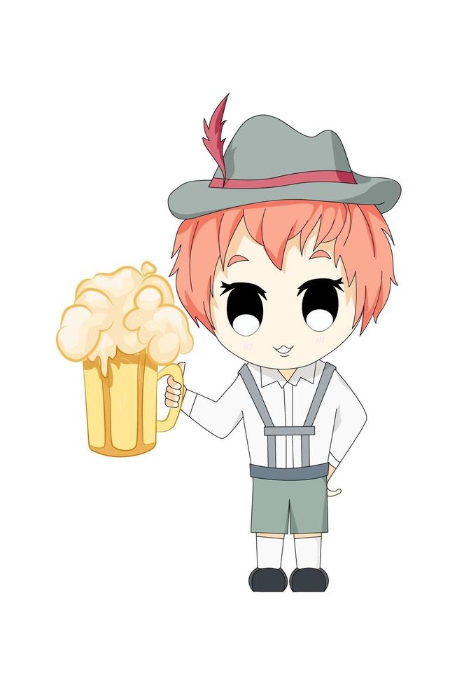 chico anime chibi con cerveza vector