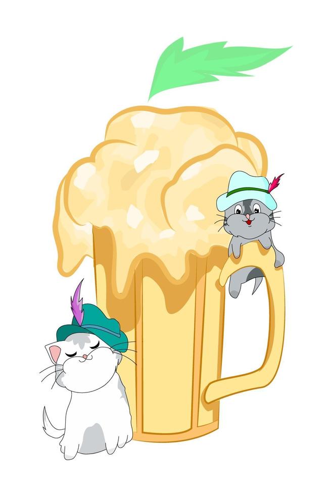 White cat and gray cat with big beer vector