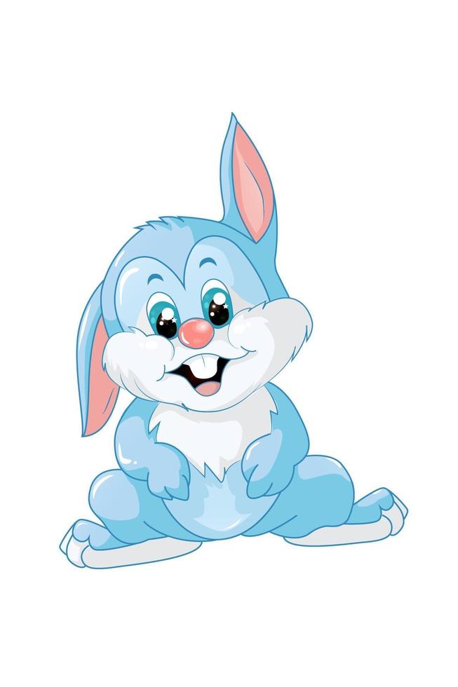 A little happy cute white and blue rabbit showing the tooth, design animal cartoon vector animal