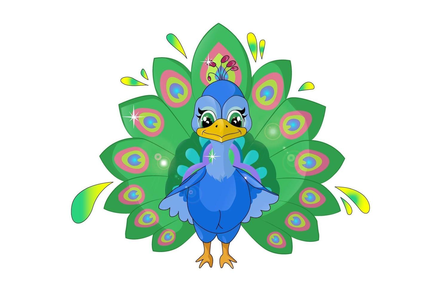 A little happy beautiful peacock, design animal cartoon vector illustration