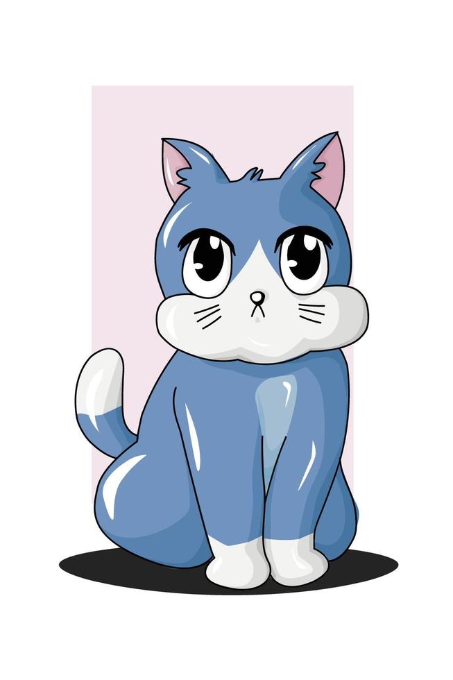 pequeño gato azul sobre fondo rosa y sombra negra vector