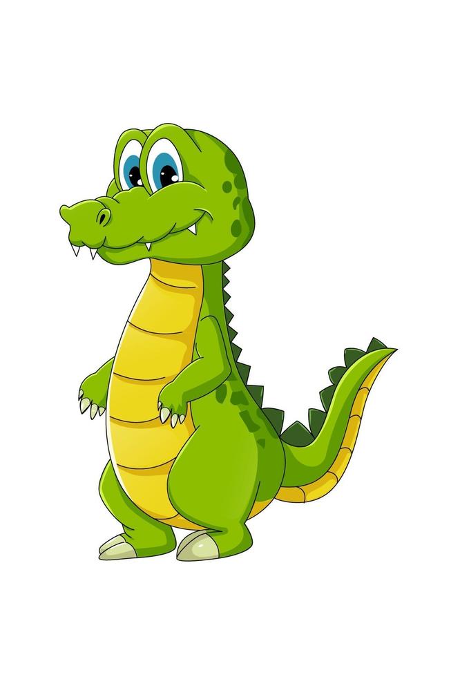 A happy and funny green crocodile, design animal cartoon vector illustration