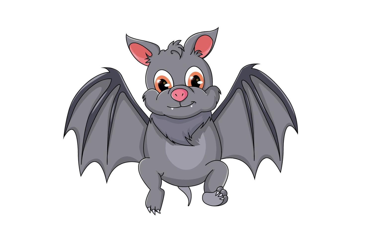 Un lindo bebé murciélago gris con ojos naranjas, diseño de ilustración de vector de dibujos animados de animales