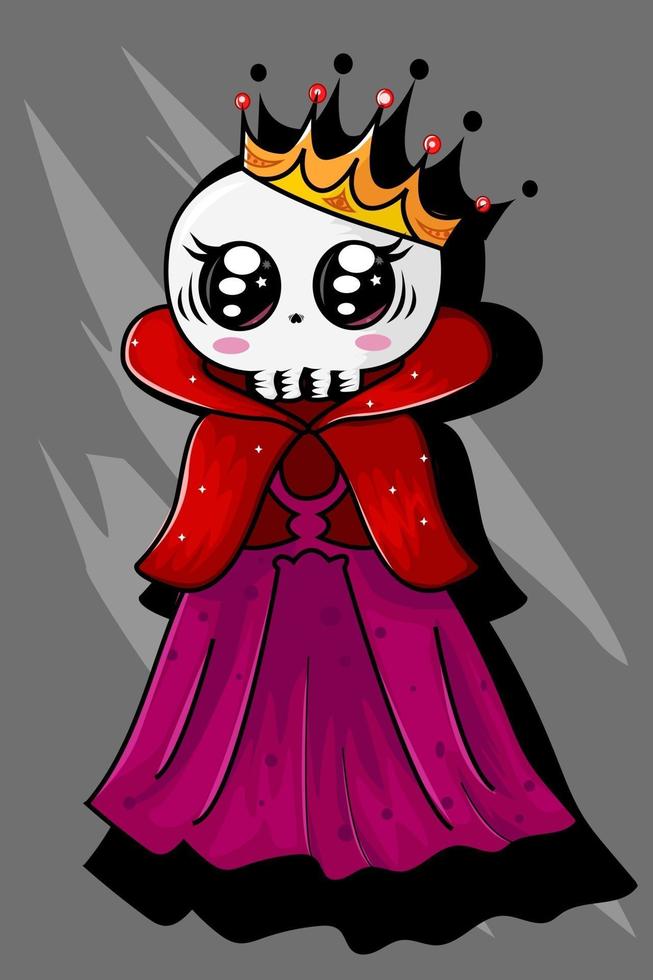 Girly skull using gold crown and red cloak vector