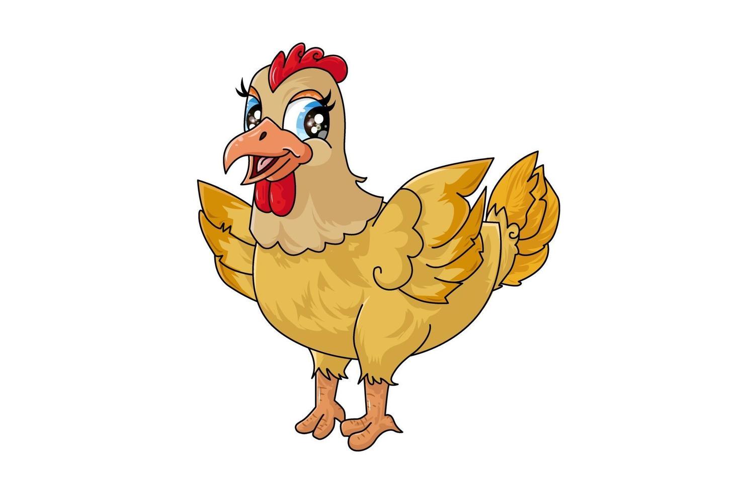 A happy beautiful cute brown hen, design animal cartoon vector illustration