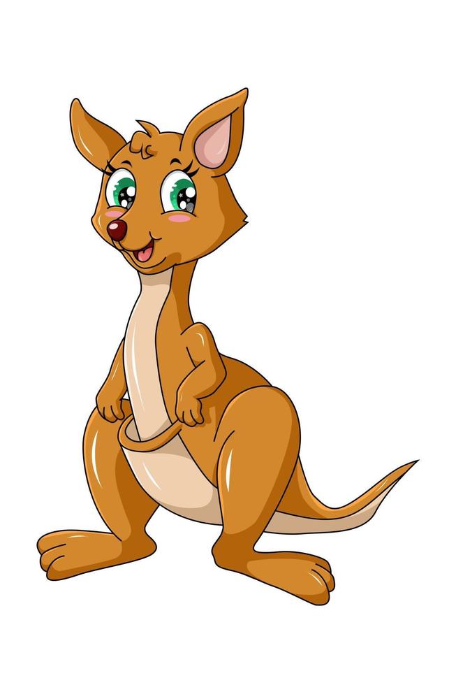 A beautiful brown kangaroo with green eyes laughing, design cartoon vector illustration