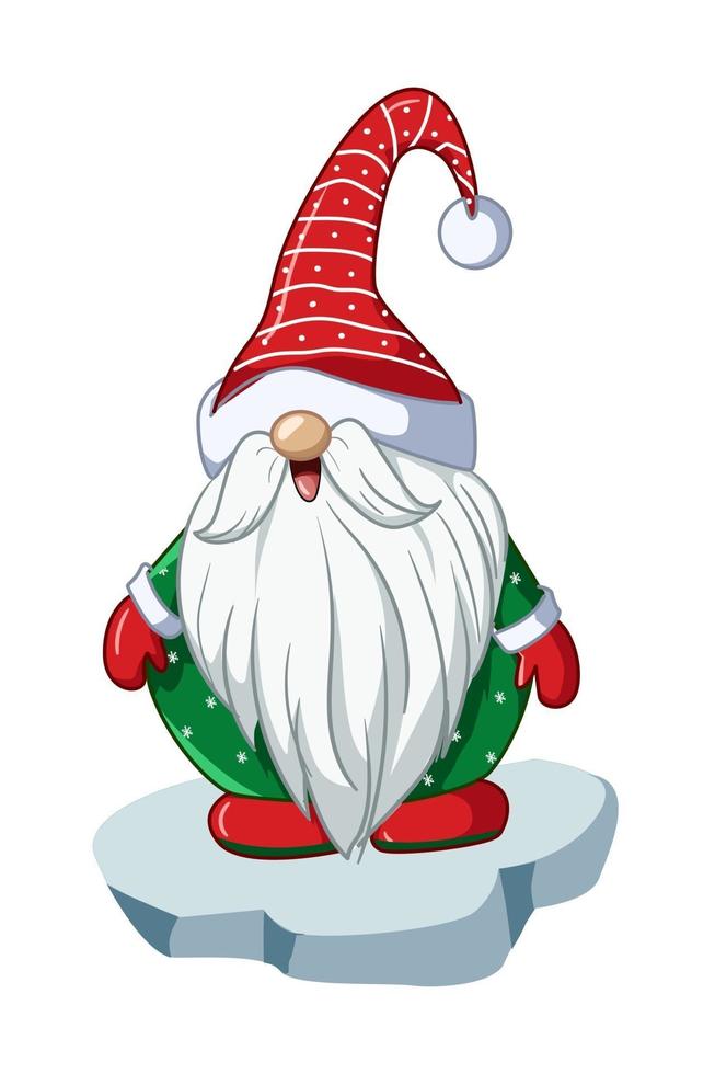 A santa dwarf in green shirt and wearing christmas hat vector