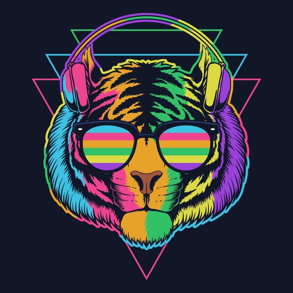 Tiger Headphone with colorful eyeglasses vector illustration