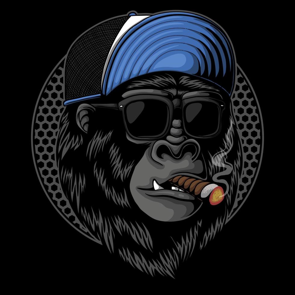 Gorilla head smoking vector illustration