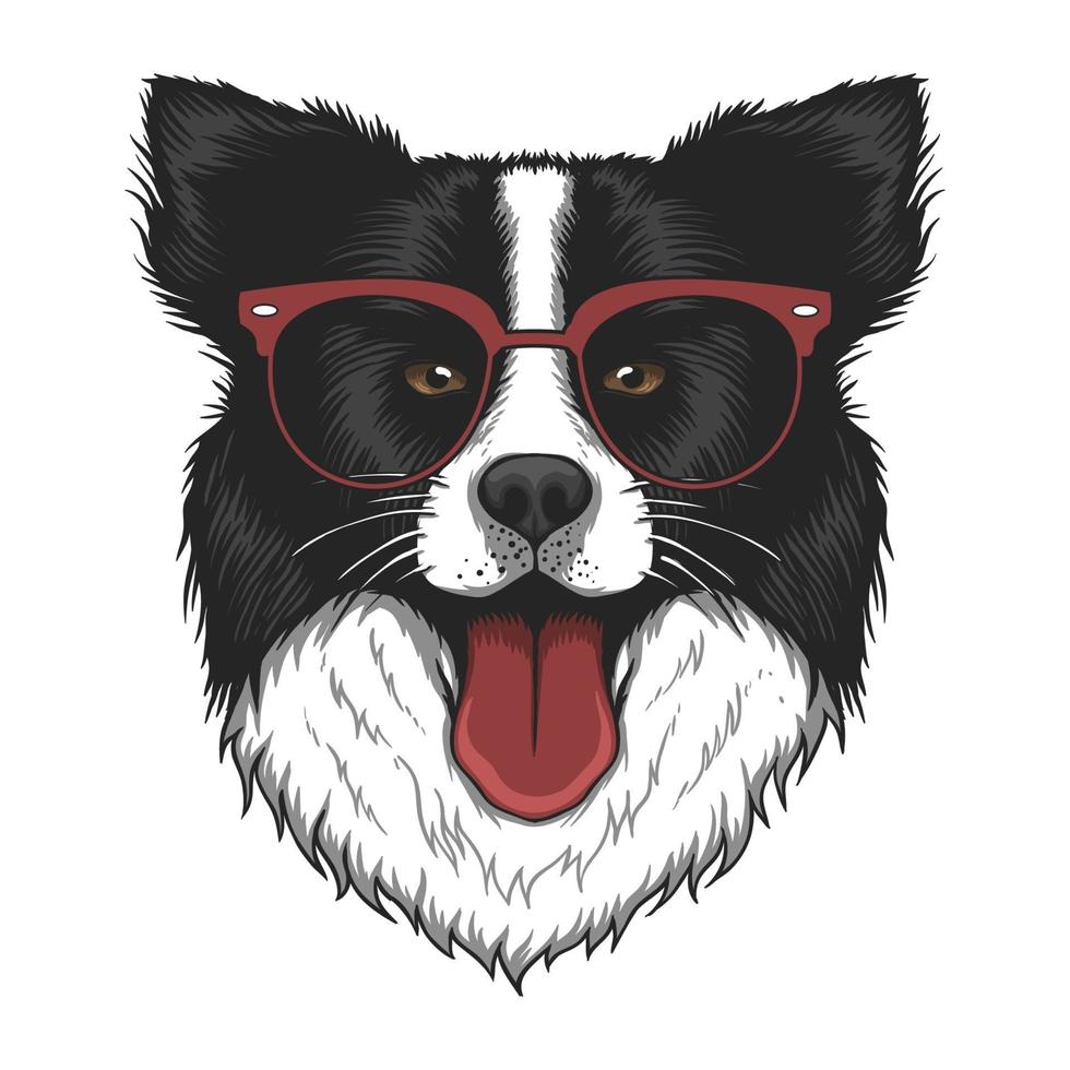 Border collie con ilustración de vector de anteojos