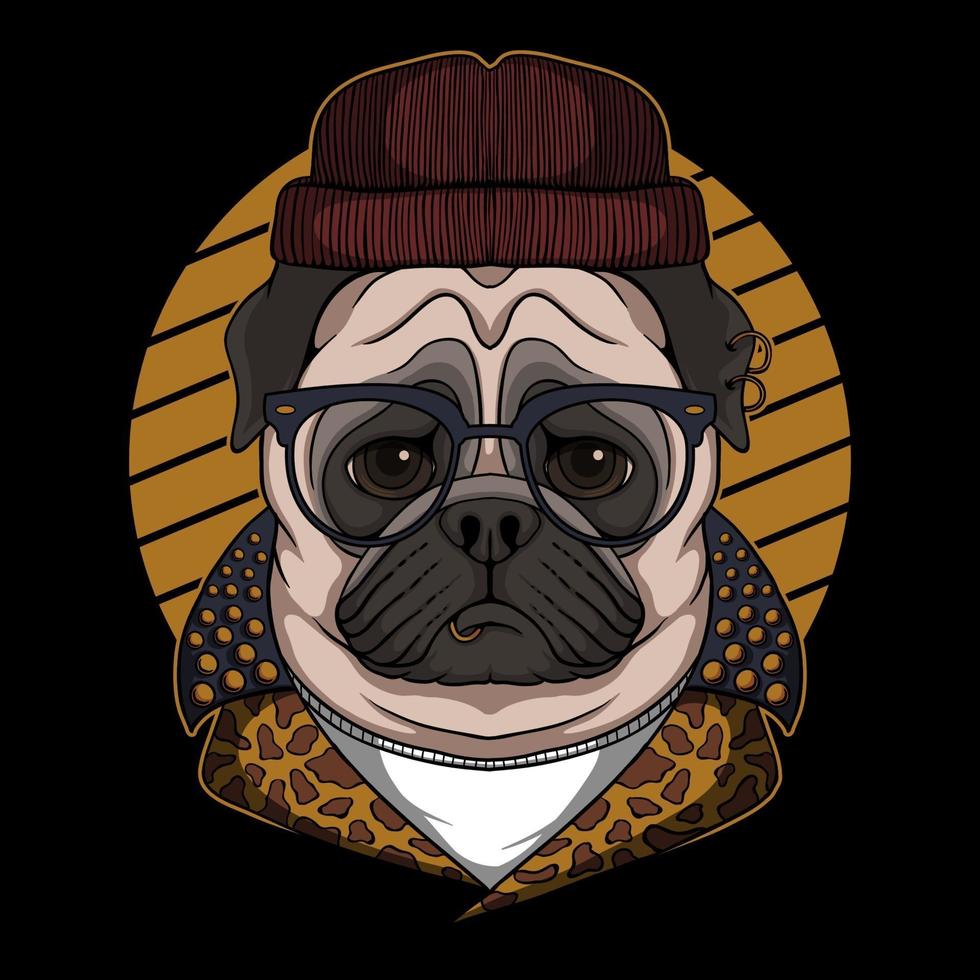 Ilustración de vector fresco de perro pug