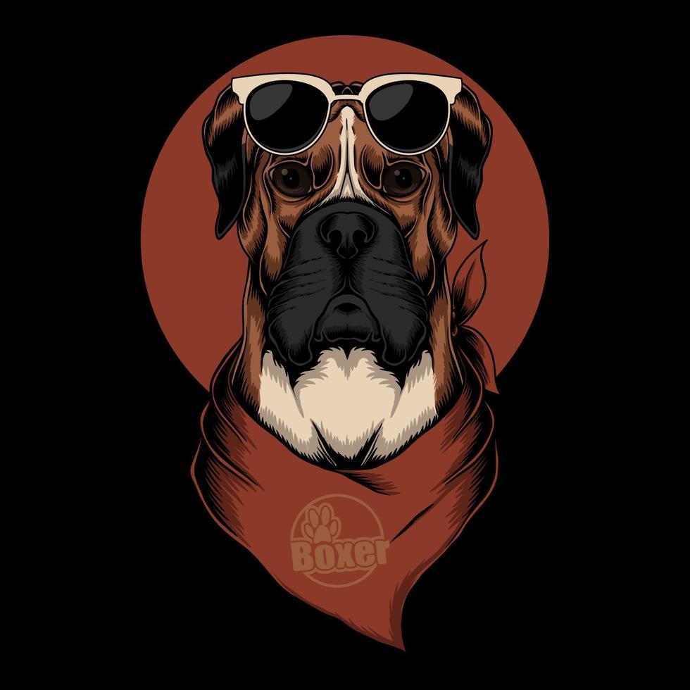 Perro boxer con ilustración de vector de bandana