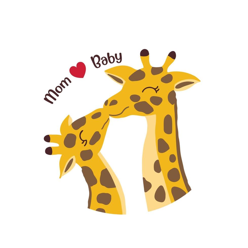 Mother's day card with Giraffes. Giraffe mother kissing baby giraffe