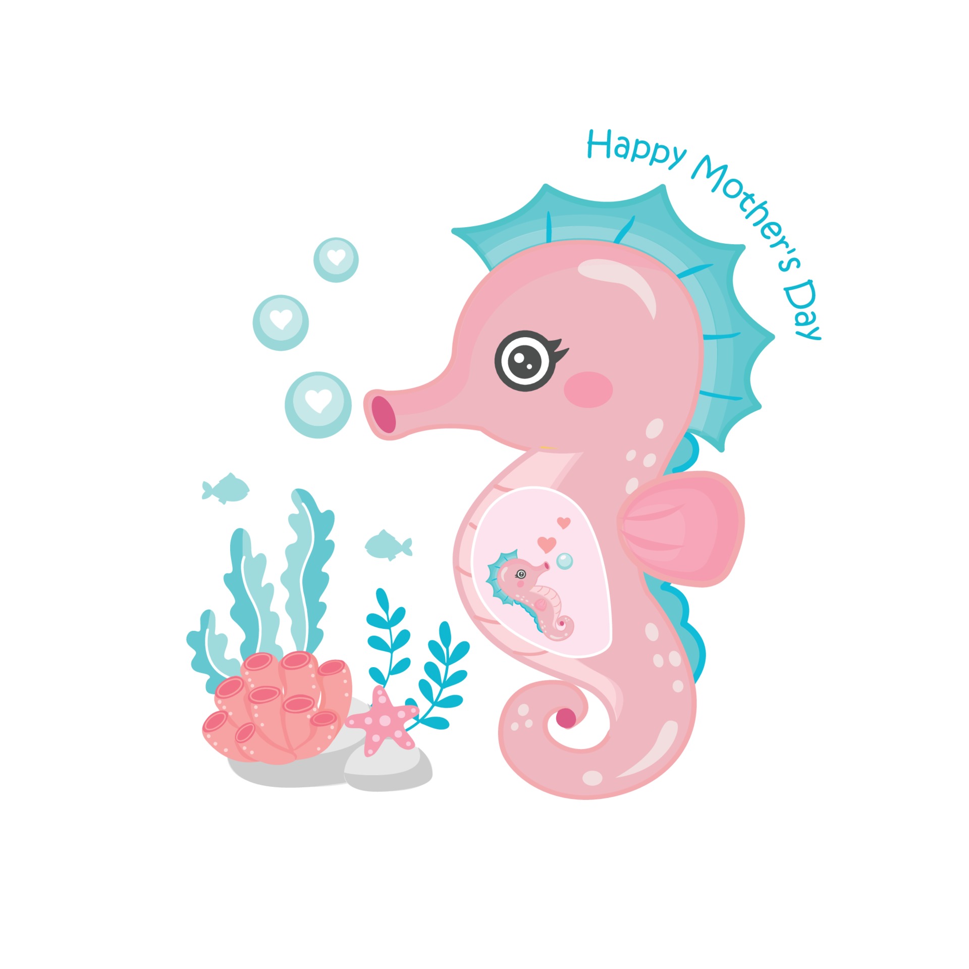 Mother's day card with seahorse. Cute animal mom and baby. 2162595 Vector  Art at Vecteezy