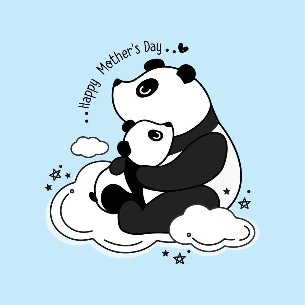 Mother's day card with Pandas. Panda mother hugging baby panda. vector