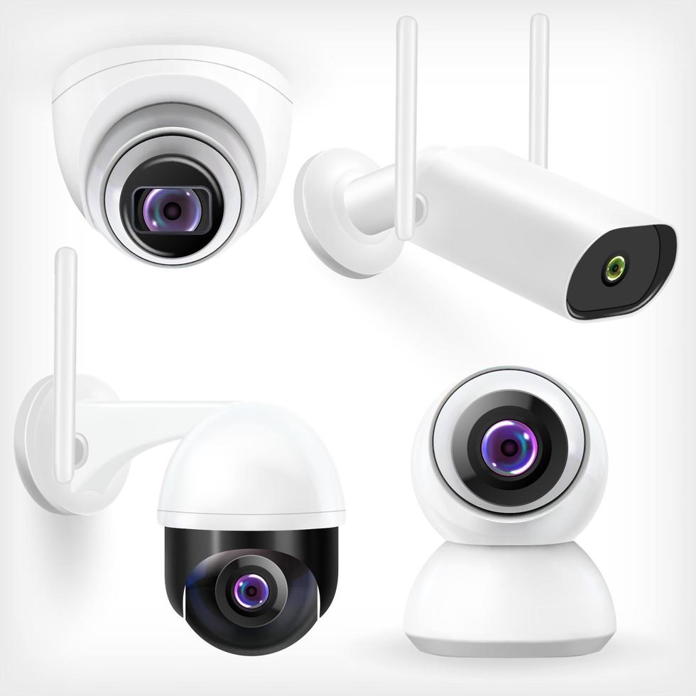 Cctv systems. Security cameras house electronic smart technologies, vector realistic set