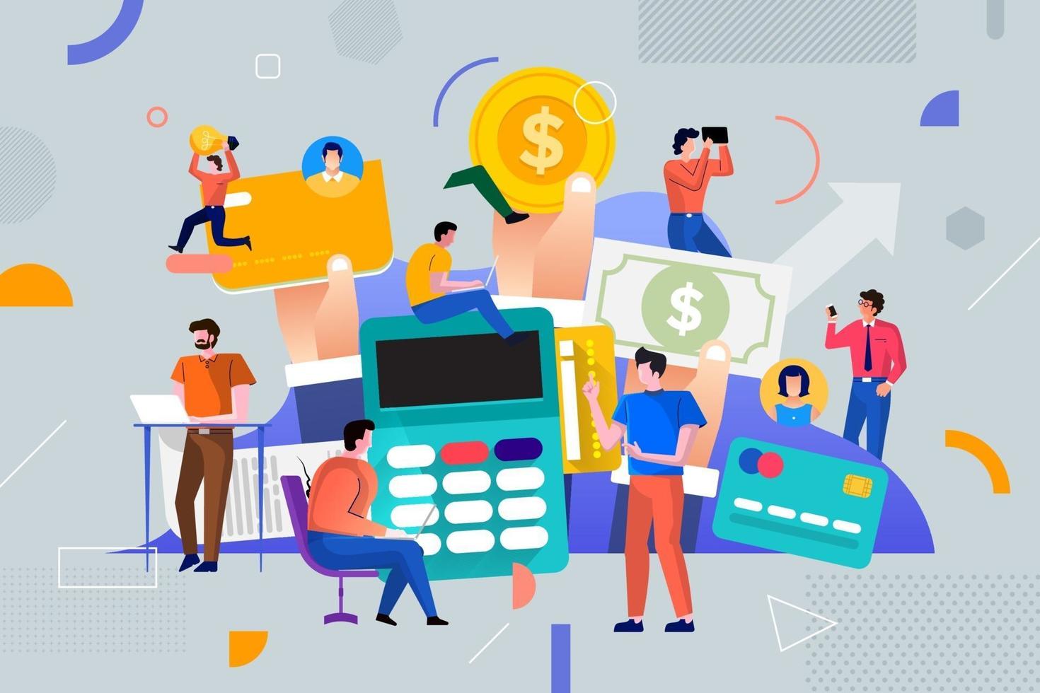 Colorful team of people working together and making money in business vector