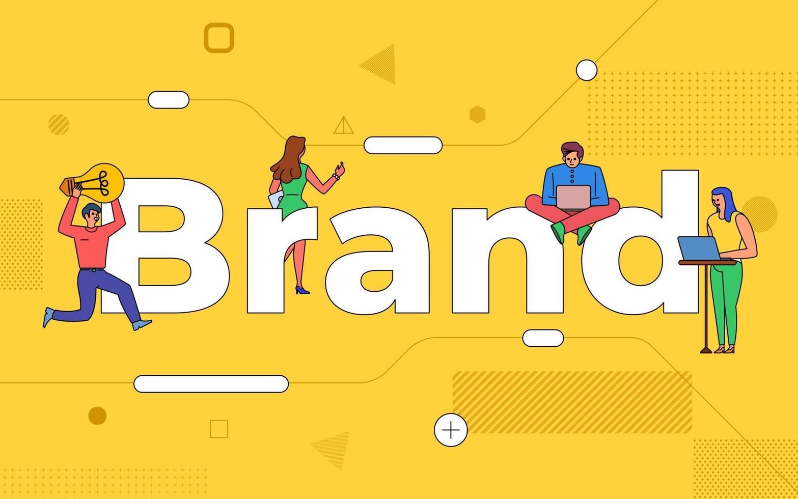 Colorful team of people working together on a brand vector