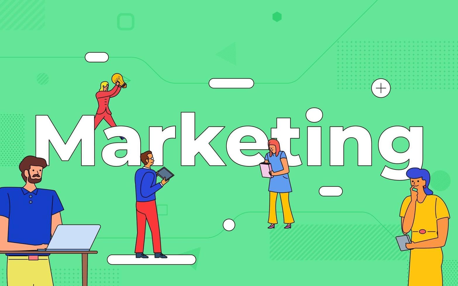 Colorful team of people working together on marketing vector