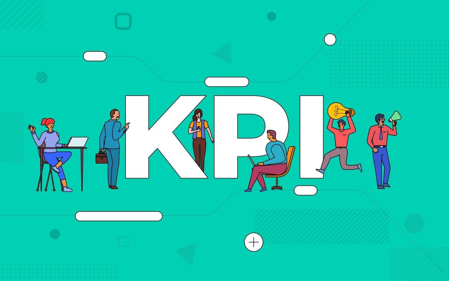 Colorful team of people working together on KPI vector