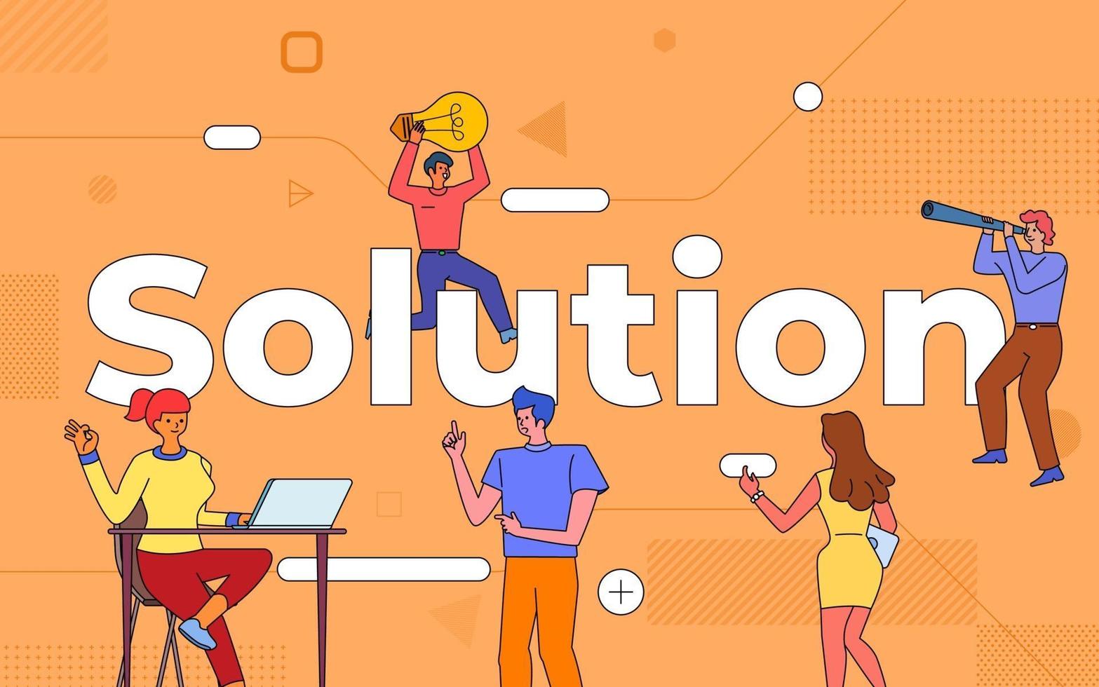 Colorful team of people working together on solution vector