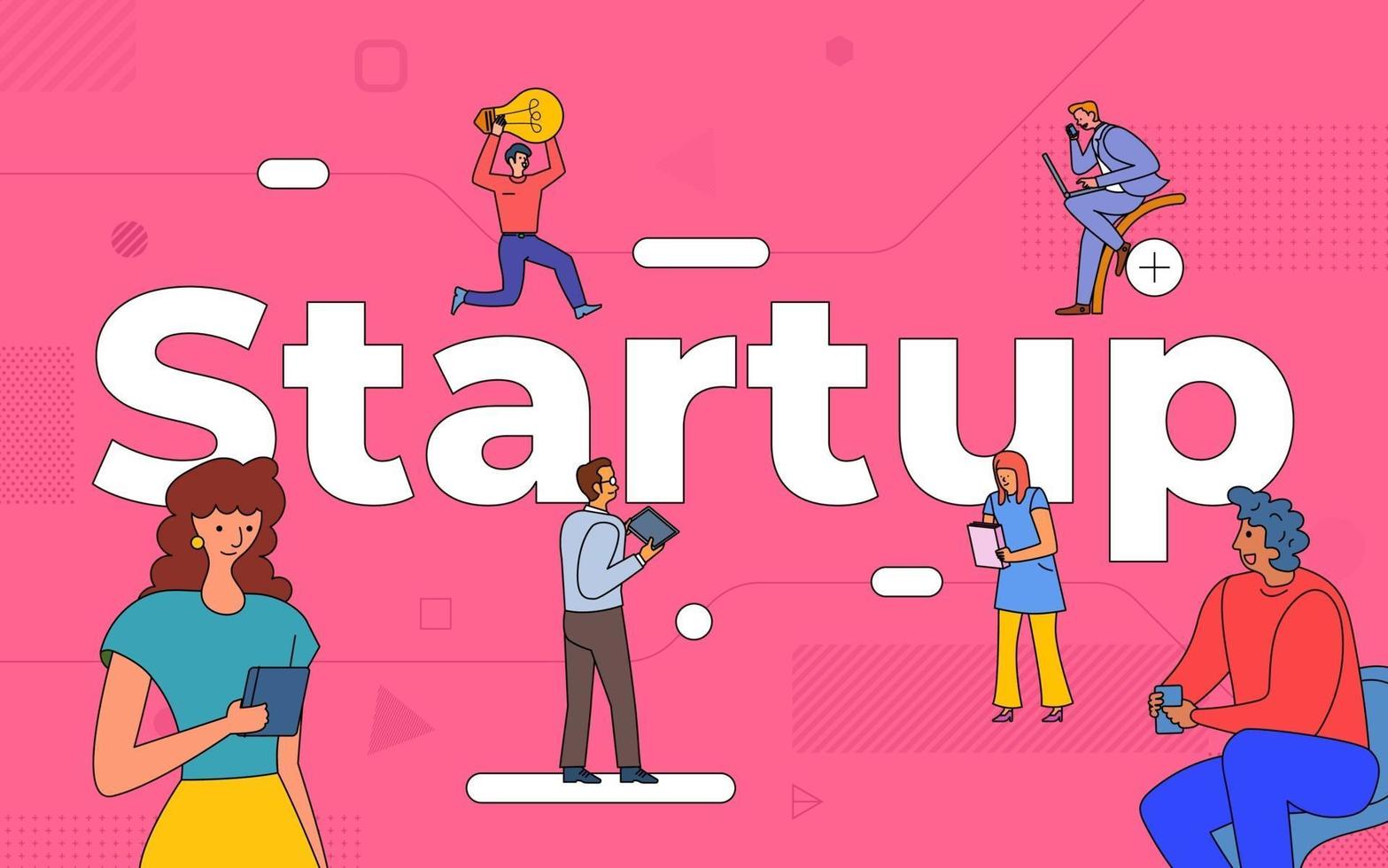 Colorful team of people working together on startup vector