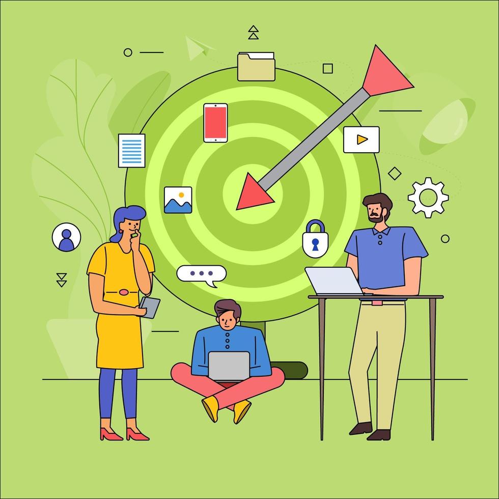 Flat design of teamwork on target audience vector