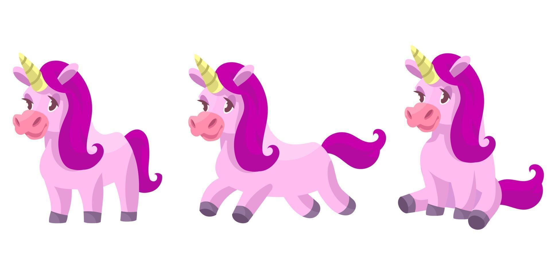 unicornio en diferentes poses. vector