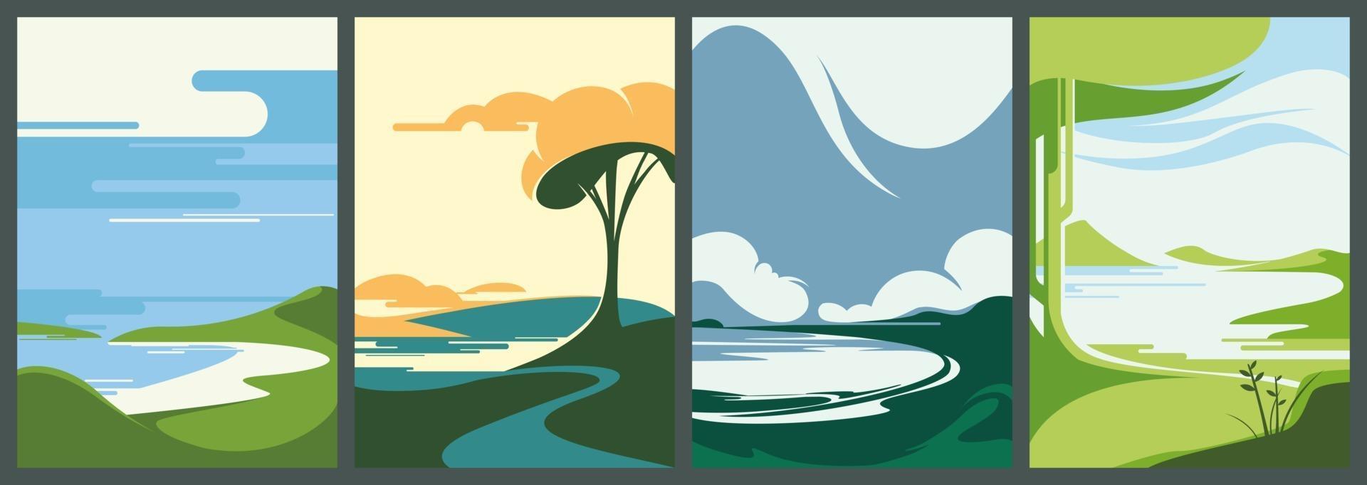 Set of summer nature posters. vector