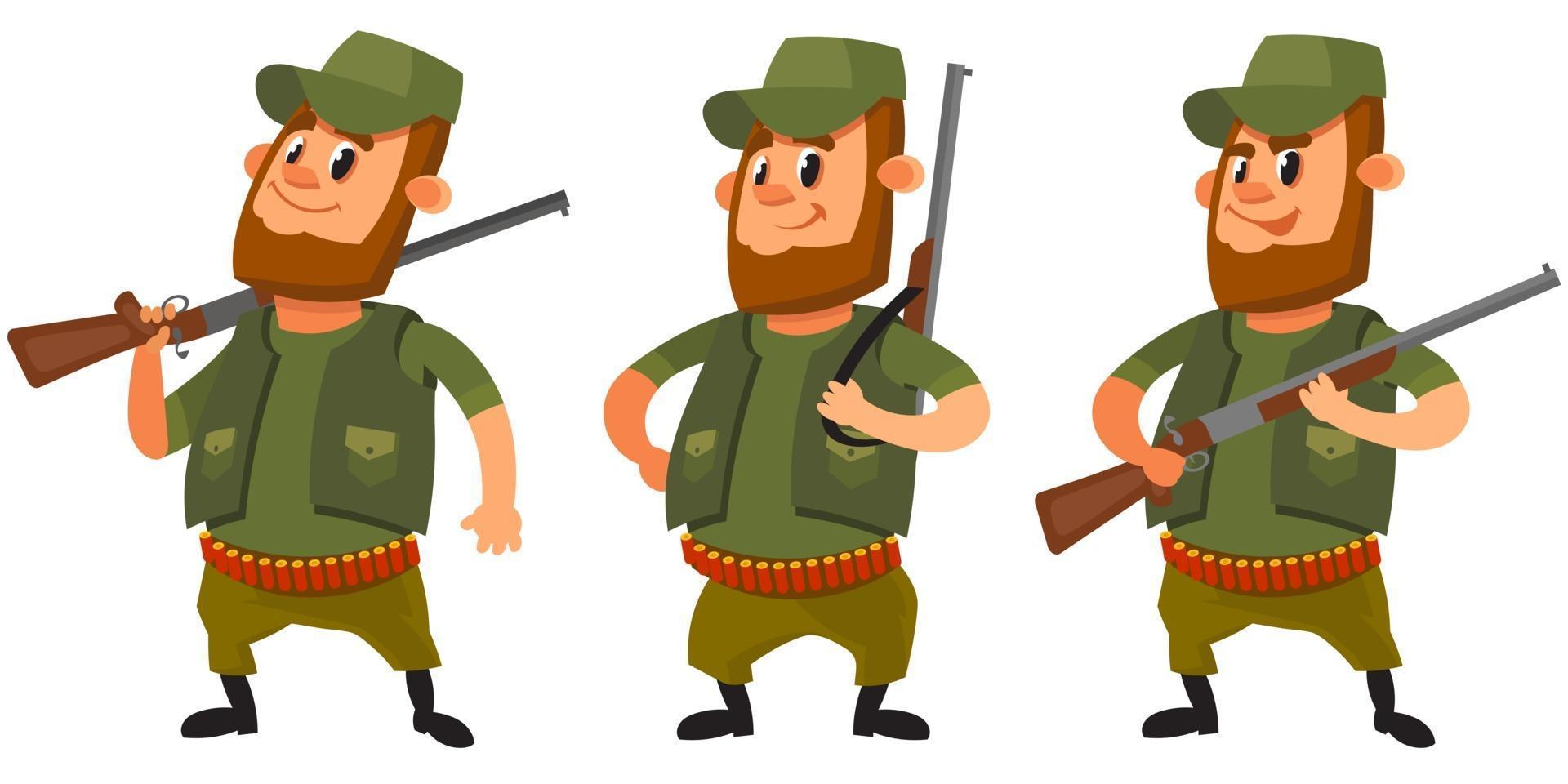 Hunter in different poses. vector